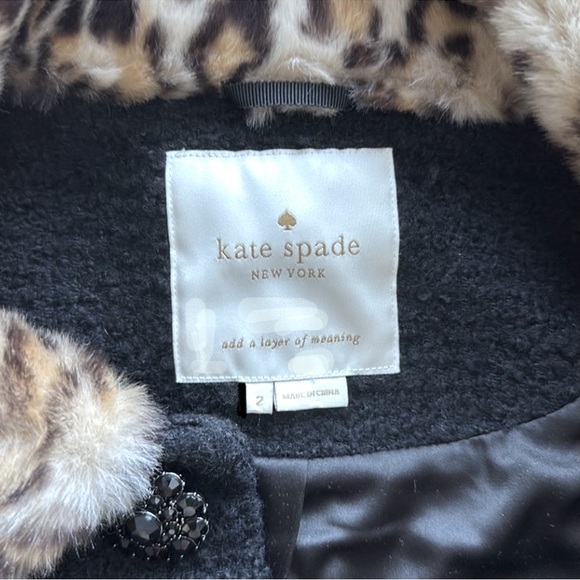 Kate Spade Leopard Cuff Boucle Faux Fur Jewel Button Coat 2 - Picture 11 of 16